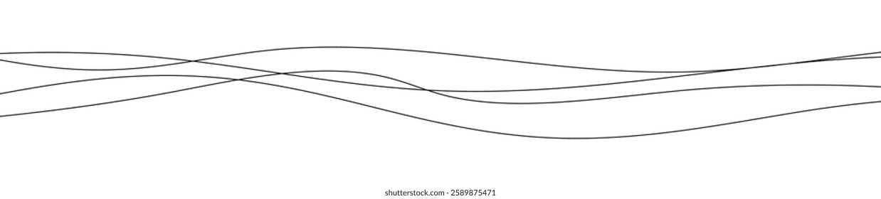 Thin curved wavy lines. Four black wavy lines on white background. Vector illustration