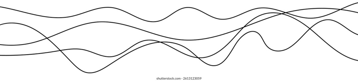 Thin curved wavy lines. Four black wavy lines on white background. Vector illustration