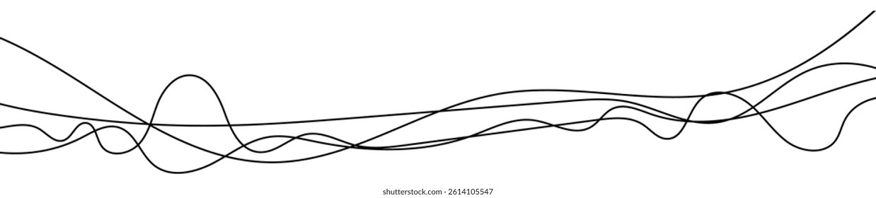 Thin curved wavy lines. Four black wavy lines on white background. Vector illustration