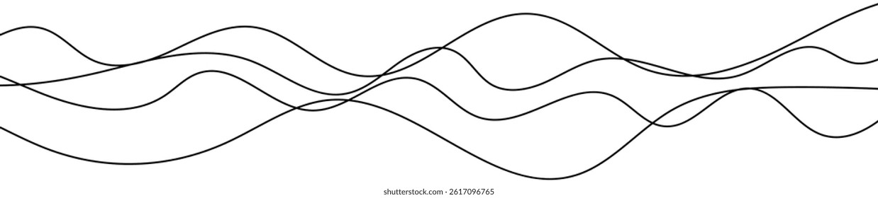 Thin curved wavy lines. Four black wavy lines on white background. Vector illustration