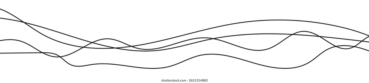 Thin curved wavy lines. Four black wavy lines on white background. Vector illustration