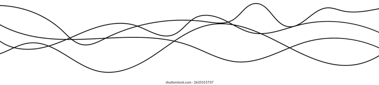 Linhas onduladas curvas finas. Quatro linhas onduladas pretas sobre fundo branco. Ilustração vetorial