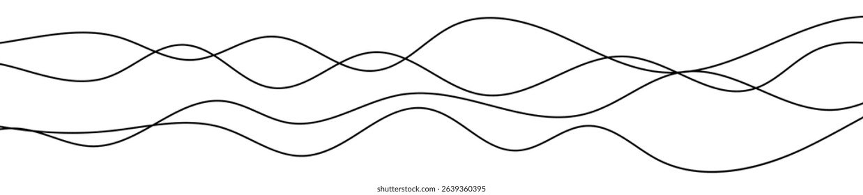 Thin curved wavy lines. Four black wavy lines on white background. Vector illustration