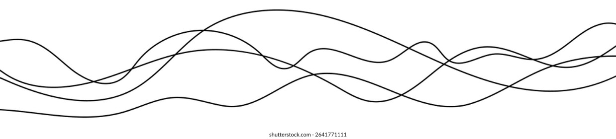 Thin curved wavy lines. Four black wavy lines on white background. Vector illustration