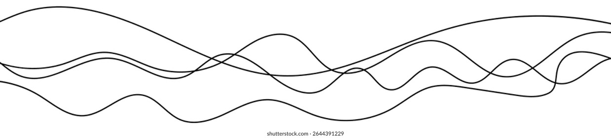 Thin curved wavy lines. Four black wavy lines on white background. Vector illustration