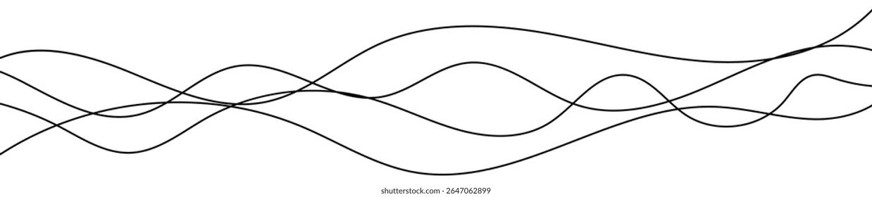 Thin curved wavy lines. Four black wavy lines on white background. Vector illustration