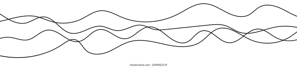 Thin curved wavy lines. Four black wavy lines on white background. Vector illustration