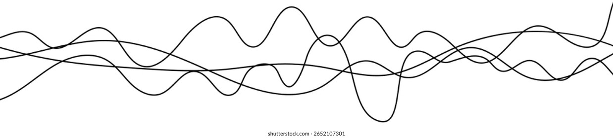 Thin curved wavy lines. Four black wavy lines on white background. Vector illustration