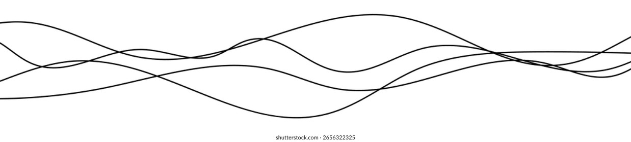Thin curved wavy lines. Four black wavy lines on white background. Vector illustration