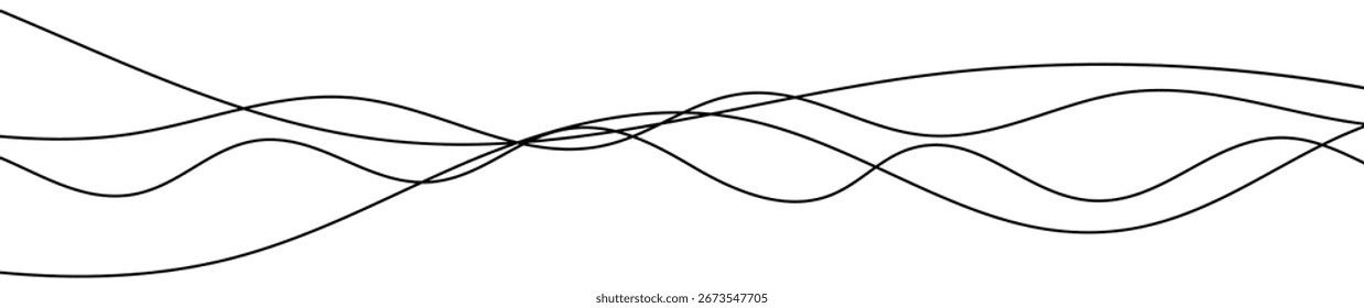 Thin curved wavy lines. Four black wavy lines on white background. Vector illustration
