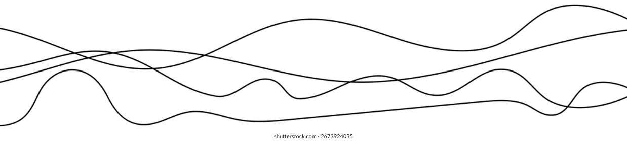 Líneas onduladas curvadas delgadas. Cuatro líneas onduladas negras sobre fondo blanco. Ilustración vectorial