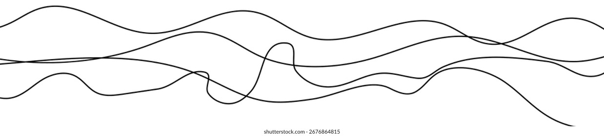Linhas onduladas curvas finas. Quatro linhas onduladas pretas sobre fundo branco. Ilustração vetorial
