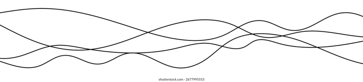 Thin curved wavy lines. Four black wavy lines on white background. Vector illustration