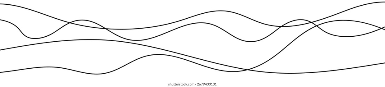 Líneas onduladas curvadas delgadas. Cuatro líneas onduladas negras sobre fondo blanco. Ilustración vectorial