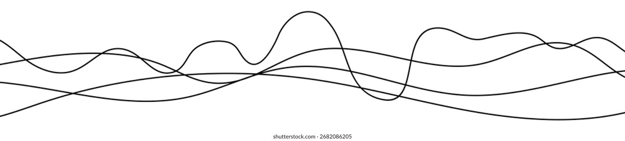 Líneas onduladas curvadas delgadas. Cuatro líneas onduladas negras sobre fondo blanco. Ilustración vectorial