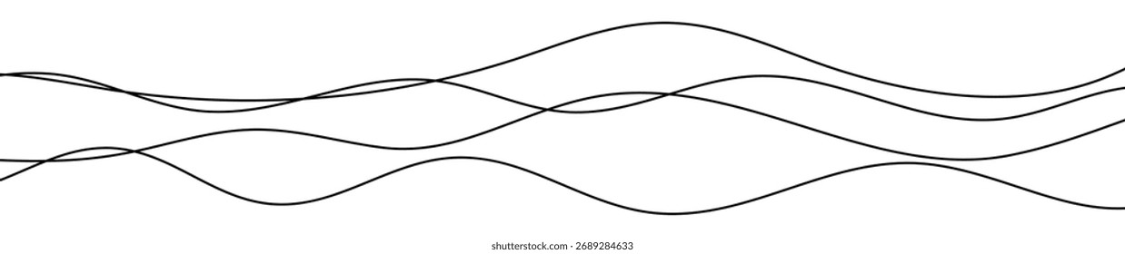 Líneas onduladas curvadas delgadas. Cuatro líneas onduladas negras sobre fondo blanco. Ilustración vectorial