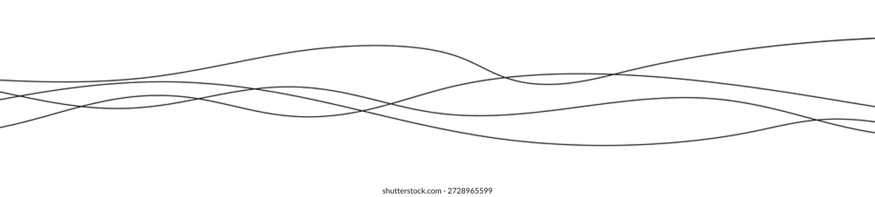 Thin curved wavy lines. Four black wavy lines on white background. Vector illustration