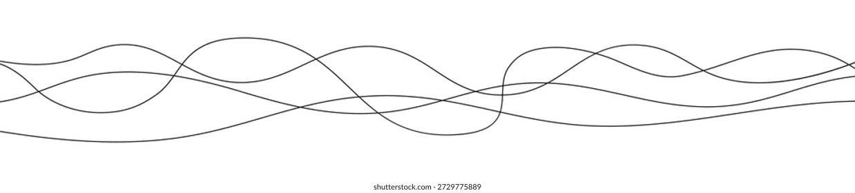 Líneas onduladas curvadas delgadas. Cuatro líneas onduladas negras sobre fondo blanco. Ilustración vectorial