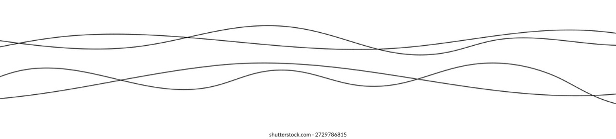 Líneas onduladas curvadas delgadas. Cuatro líneas onduladas negras sobre fondo blanco. Ilustración vectorial