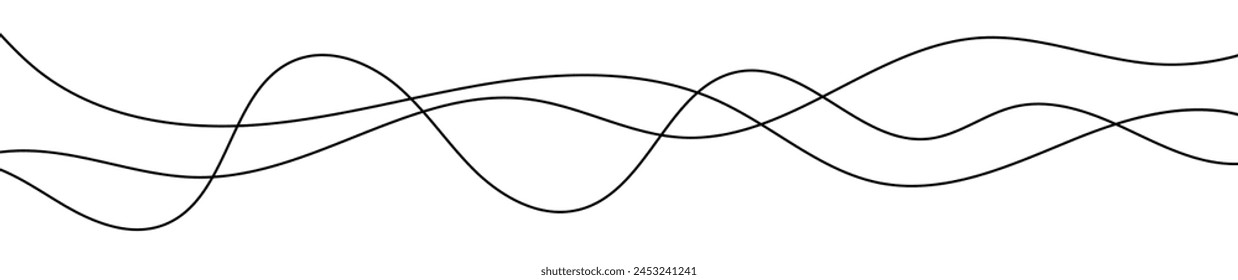 Thin curved wavy lines. Three black wavy lines on white background. Vector illustration