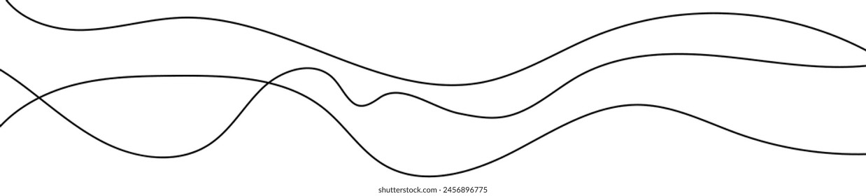 Líneas onduladas curvas finas. Tres líneas onduladas negras sobre fondo blanco. Ilustración vectorial