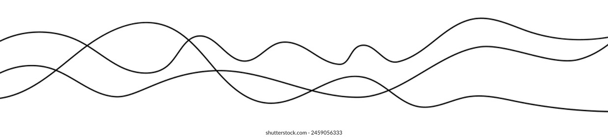 Thin curved wavy lines. Three black wavy lines on white background. Vector illustration