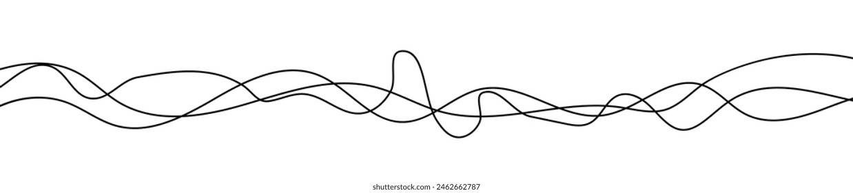 Thin curved wavy lines. Three black wavy lines on white background. Vector illustration