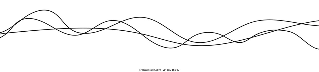 Líneas onduladas curvas finas. Tres líneas onduladas negras sobre fondo blanco. Ilustración vectorial