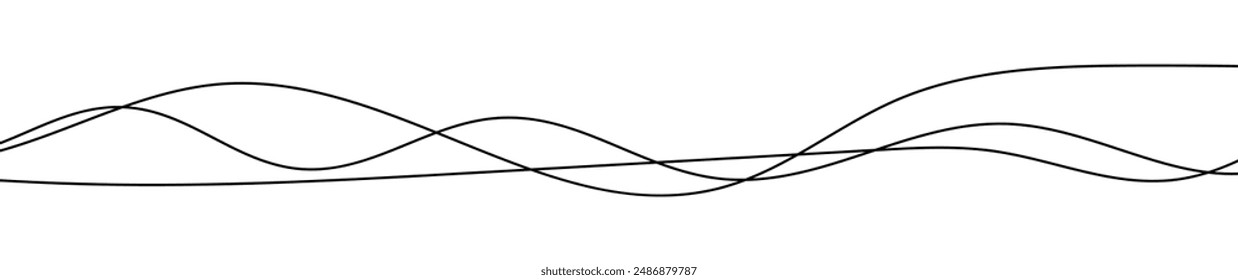 Thin curved wavy lines. Three black wavy lines on white background. Vector illustration