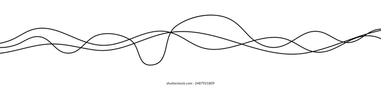 Thin curved wavy lines. Three black wavy lines on white background. Vector illustration