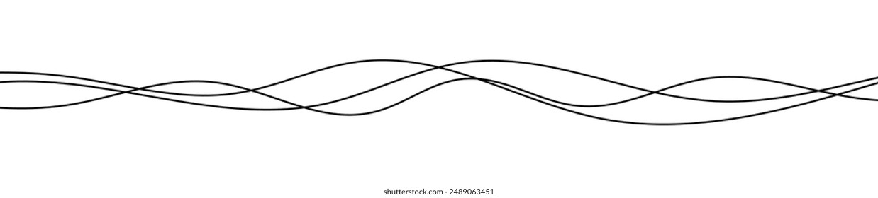 Thin curved wavy lines. Three black wavy lines on white background. Vector illustration