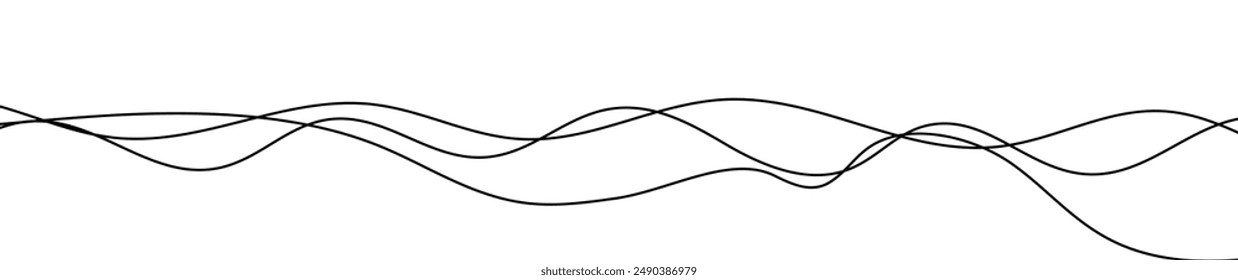 Thin curved wavy lines. Three black wavy lines on white background. Vector illustration