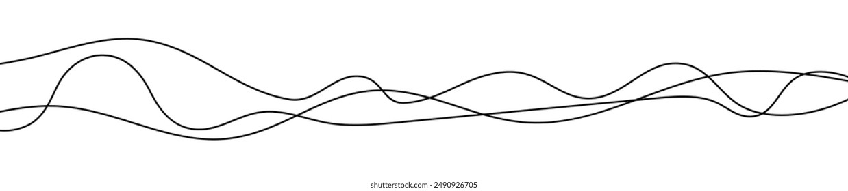 Thin curved wavy lines. Three black wavy lines on white background. Vector illustration
