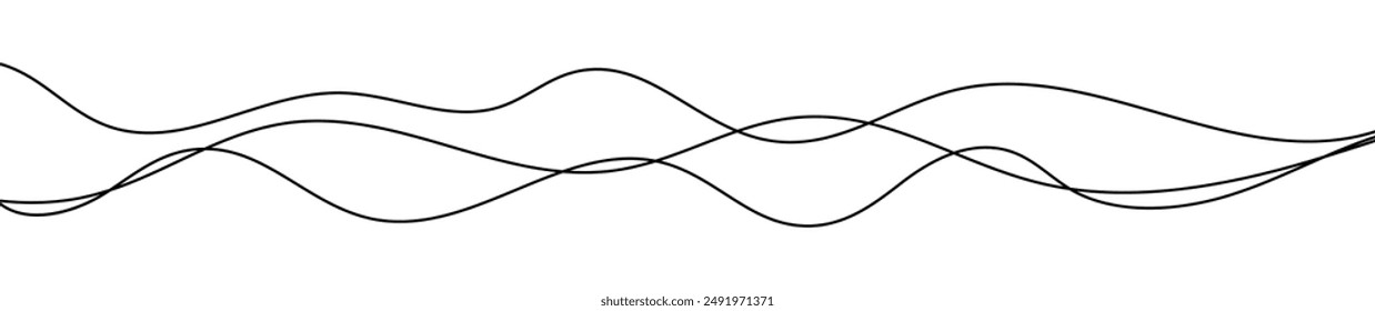 Líneas onduladas curvas finas. Tres líneas onduladas negras sobre fondo blanco. Ilustración vectorial