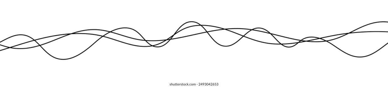 Líneas onduladas curvas finas. Tres líneas onduladas negras sobre fondo blanco. Ilustración vectorial