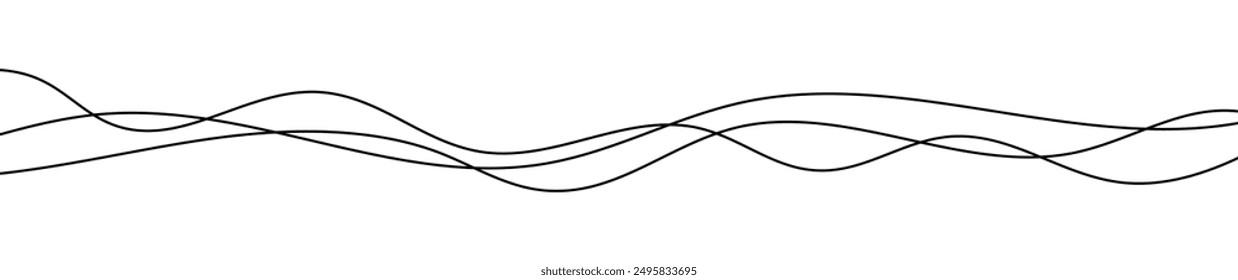 Thin curved wavy lines. Three black wavy lines on white background. Vector illustration