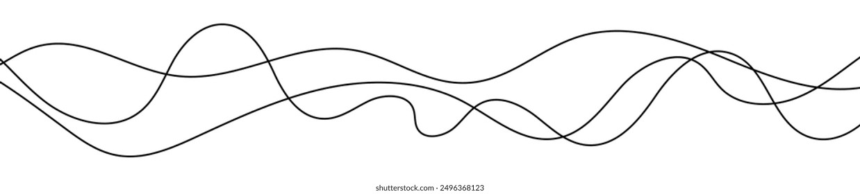 Thin curved wavy lines. Three black wavy lines on white background. Vector illustration