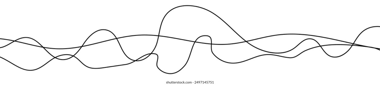 Thin curved wavy lines. Three black wavy lines on white background. Vector illustration