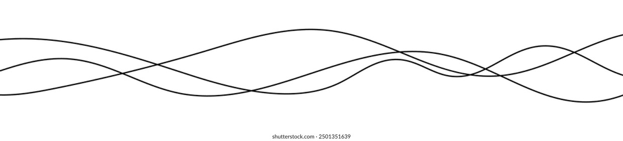 Thin curved wavy lines. Three black wavy lines on white background. Vector illustration