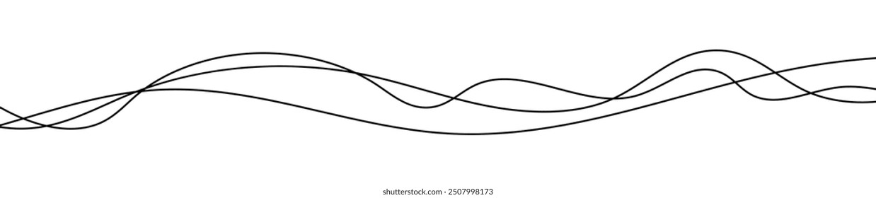 Thin curved wavy lines. Three black wavy lines on white background. Vector illustration