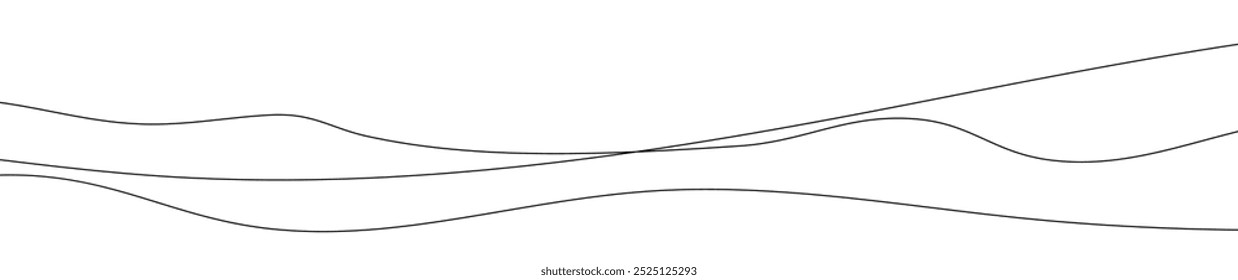 Thin curved wavy lines. Three black wavy lines on white background. Vector illustration