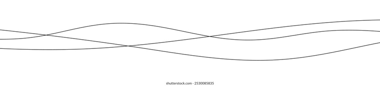 Líneas onduladas curvadas delgadas. Tres líneas onduladas negras sobre fondo blanco. Ilustración vectorial