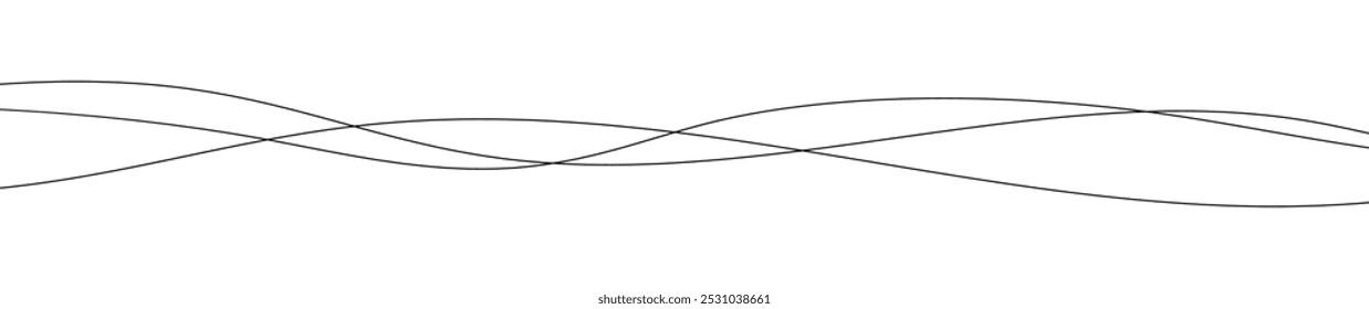 Thin curved wavy lines. Three black wavy lines on white background. Vector illustration