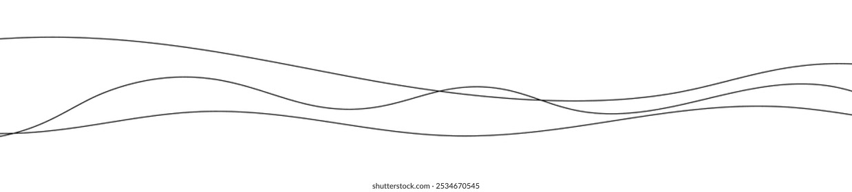 Thin curved wavy lines. Three black wavy lines on white background. Vector illustration