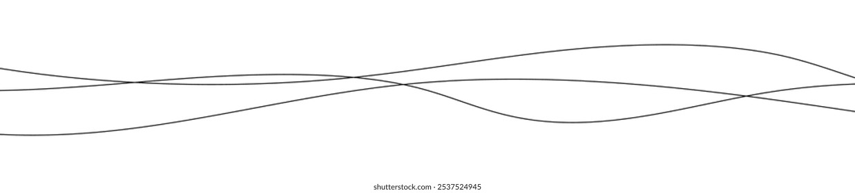 Thin curved wavy lines. Three black wavy lines on white background. Vector illustration