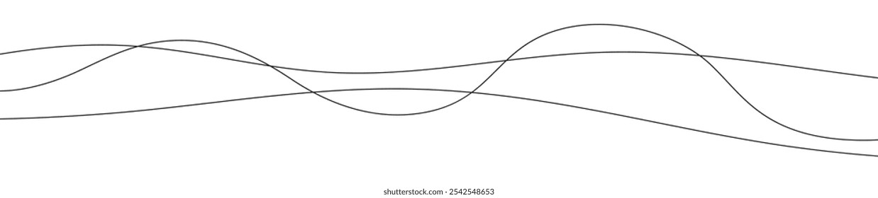 Líneas onduladas curvadas delgadas. Tres líneas onduladas negras sobre fondo blanco. Ilustración vectorial