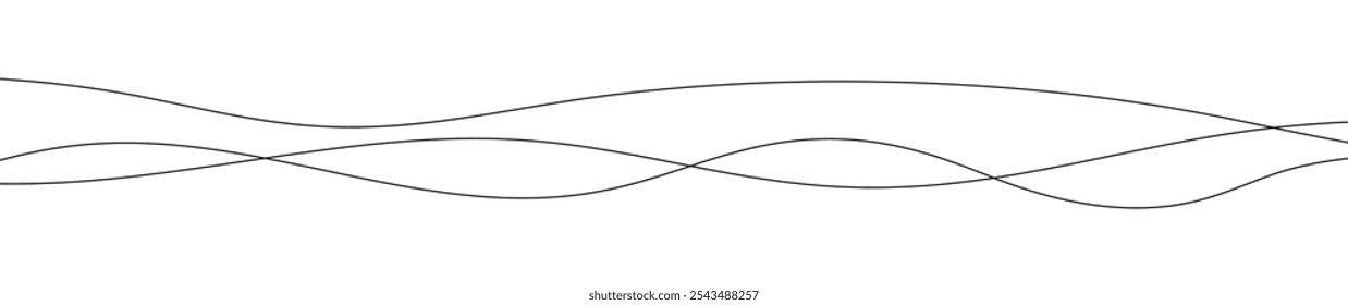 Linhas onduladas curvas finas. Três linhas onduladas pretas sobre fundo branco. Ilustração vetorial