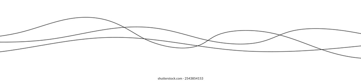 Linhas onduladas curvas finas. Três linhas onduladas pretas sobre fundo branco. Ilustração vetorial