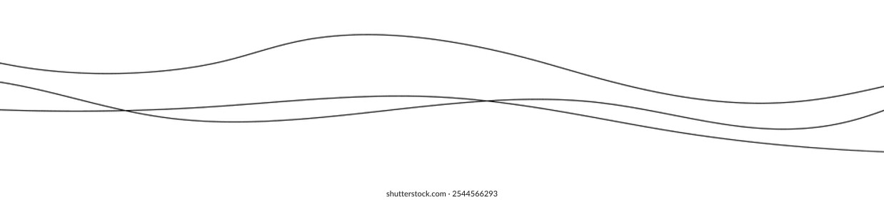 Thin curved wavy lines. Three black wavy lines on white background. Vector illustration