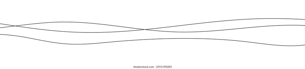 Thin curved wavy lines. Three black wavy lines on white background. Vector illustration